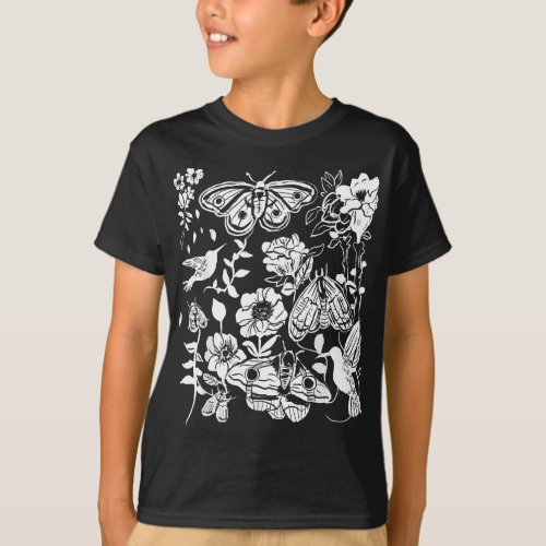Moths Flowers Hummingbirds Witchy Garden Gothic T_Shirt