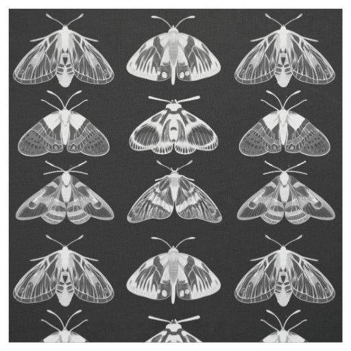 Moths in Black, White and Gray  Fabric