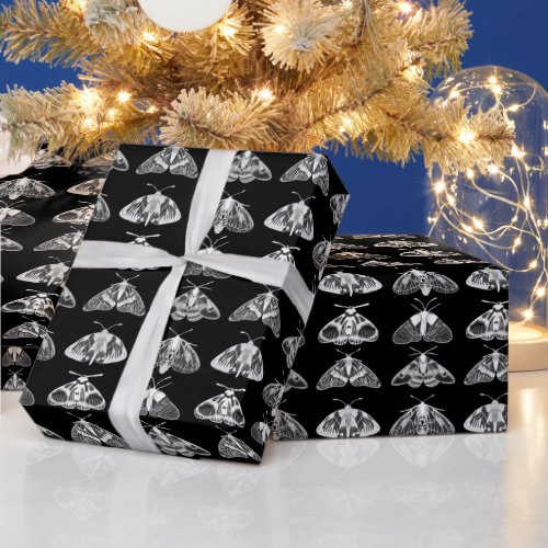 Moths in Black White and Gray  Wrapping Paper