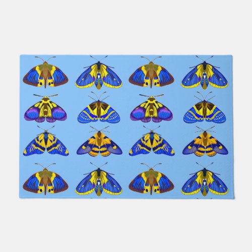 Moths in Blue Golden Yellow and Brown Doormat