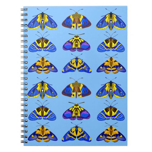 Moths in Blue Golden Yellow and Brown Notebook