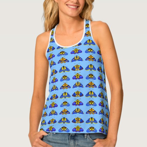 Moths in Blue Golden Yellow and Brown Tank Top