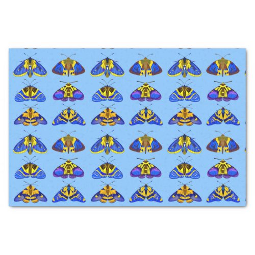 Moths in Blue Golden Yellow and Brown Tissue Paper