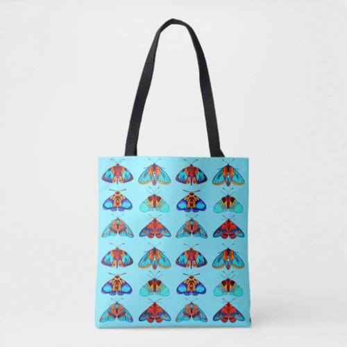 Moths in Blue Golden Yellow and Brown Tote Bag