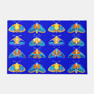 Moths in Blue, Orange and Turquoise Doormat
