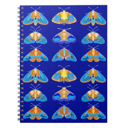 Moths in Dark Blue Orange and Turquoise Notebook