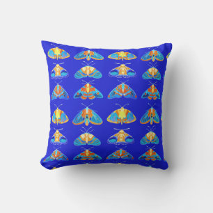 Moths in Dark Blue, Orange and Turquoise  Outdoor Pillow