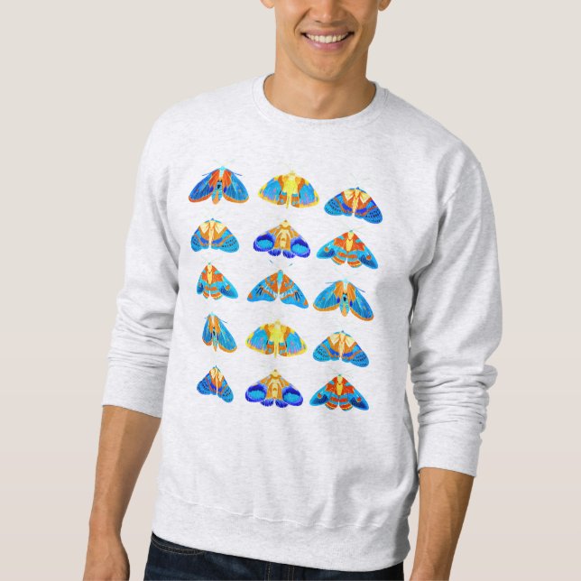 Moths in Dark Blue, Orange and Turquoise  Sweatshirt (Front)