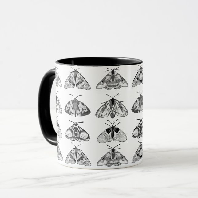 Moths in Gray, Black and White Mug (Front Left)