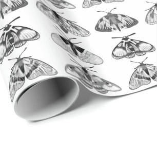 Moths in Gray, Black and White Wrapping Paper
