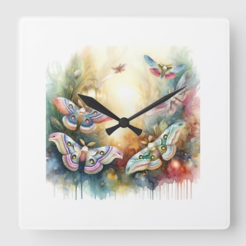 Moths in Harmony 030624AREF127 _ Watercolor Square Wall Clock