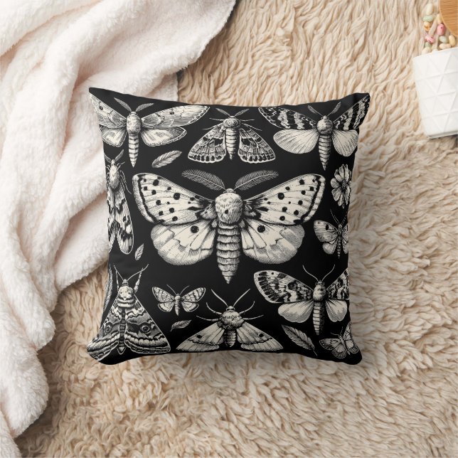 Moths, Leaves and Flowers Natural History  Throw Pillow (Blanket)