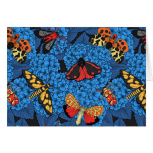 Moths on blue hydrangea cards