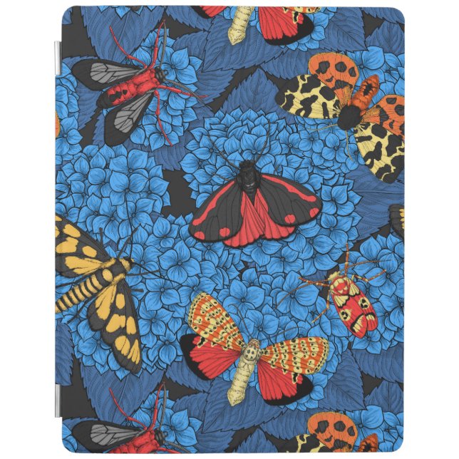 Moths on blue hydrangea iPad smart cover (Front)