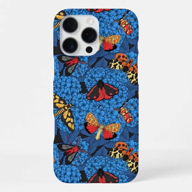 Moths on blue hydrangea iphone case (Back)