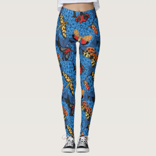 Moths on blue hydrangea leggings