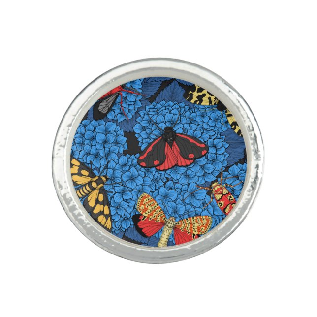 Moths on blue hydrangea ring (Front)
