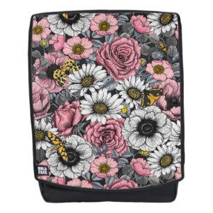 Moths on flower mix in pink and gray backpack