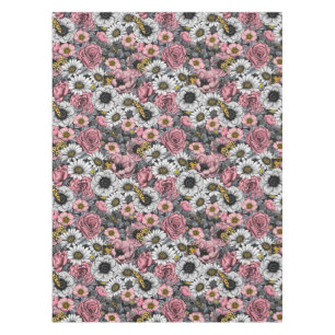 Moths on flower mix in pink and gray tablecloth
