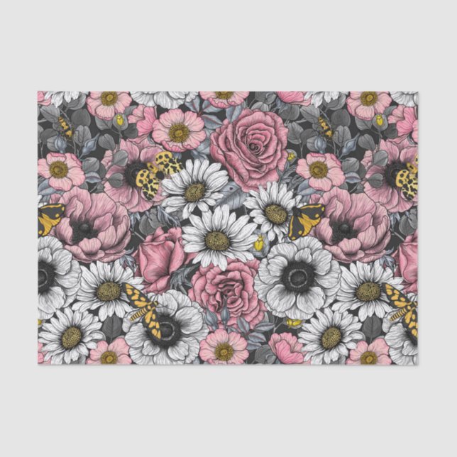 Moths on flower mix in pink and gray tissue paper (Front)