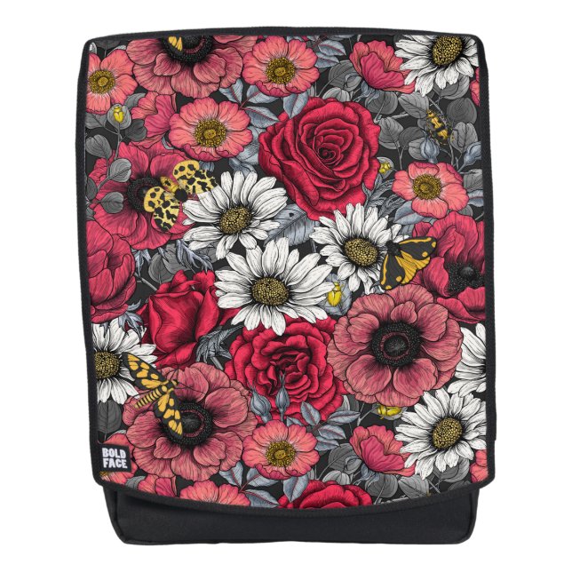 Moths on flower mix in red and gray backpack (Front)