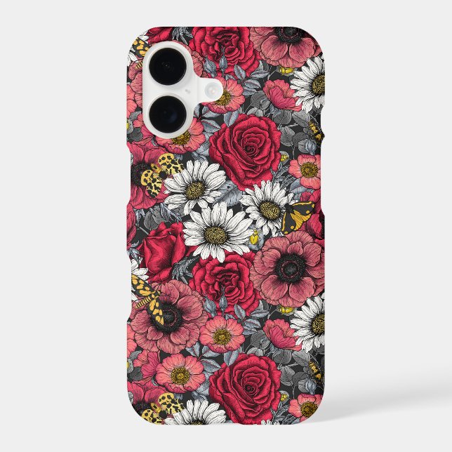 Moths on flower mix in red and gray iPhone case (Back)