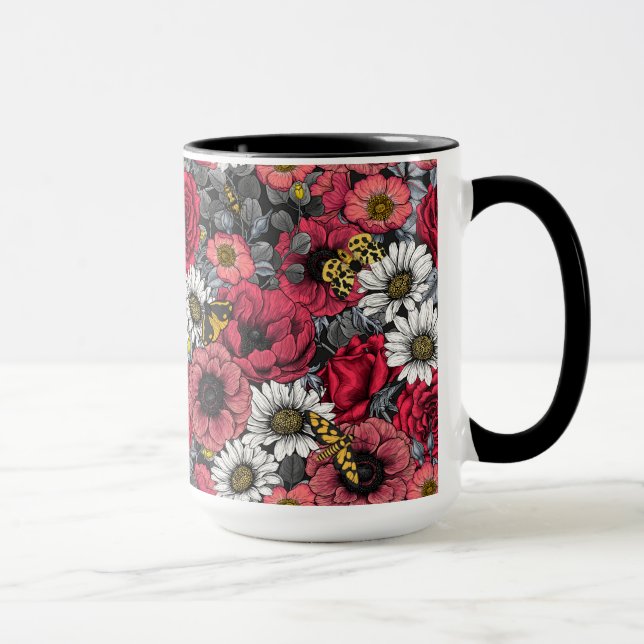 Moths on flower mix in red and gray mug (Right)