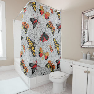 Moths on hydrangea shower curtain