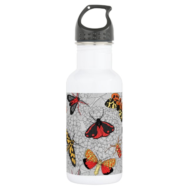 Moths on hydrangea stainless steel water bottle (Front)