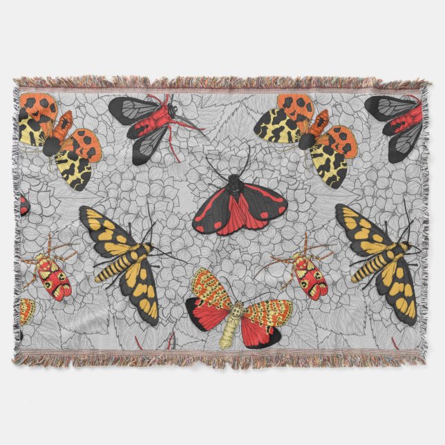 Moths on hydrangea throw blanket (Front)