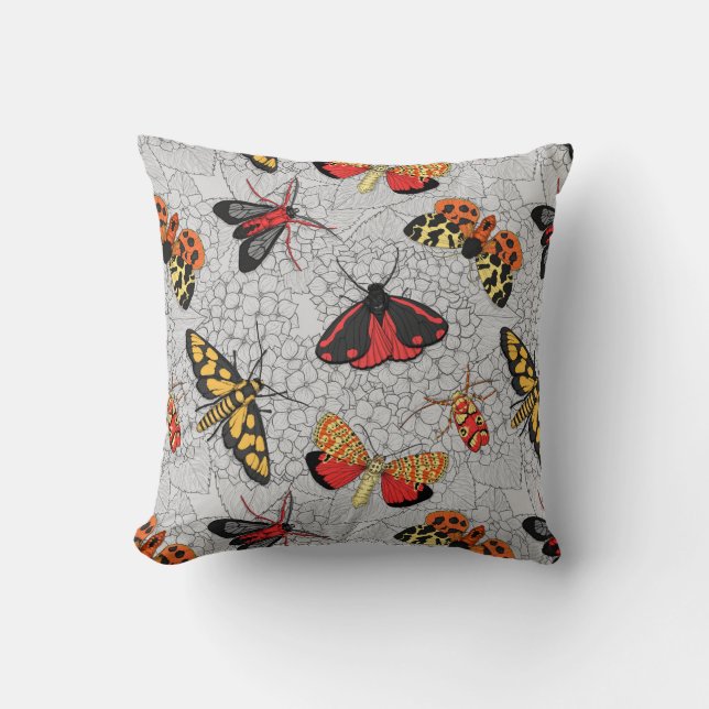 Moths on hydrangea throw pillow (Front)