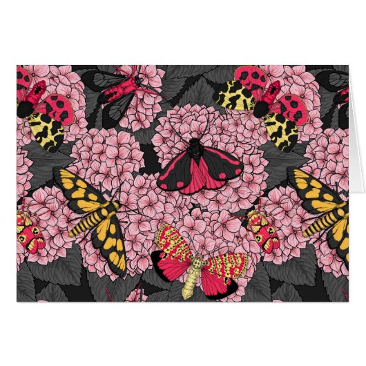 Moths on pink hydrangea cards (Front Horizontal)