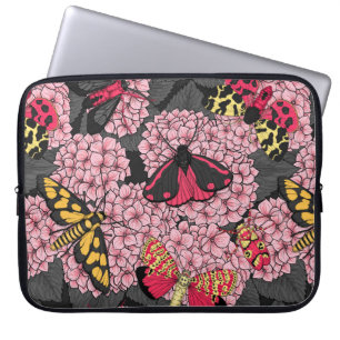 Moths on pink hydrangea laptop sleeve