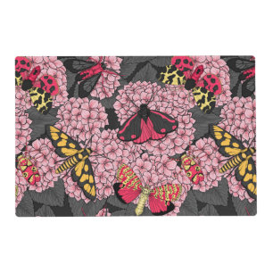 Moths on pink hydrangea placemat