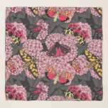 Moths on pink hydrangea scarf<br><div class="desc">Hand drawn vector illustration with various moths on blue hydrangea flowers</div>