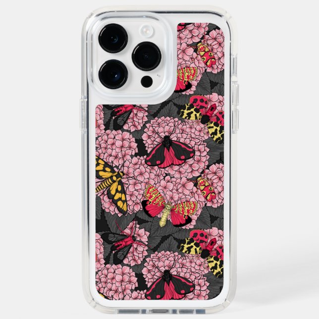 Moths on pink hydrangea speck iPhone case (Front)