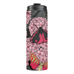 Moths on pink hydrangea thermal tumbler