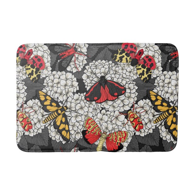 Moths on white hydrangea bath mat (Front)
