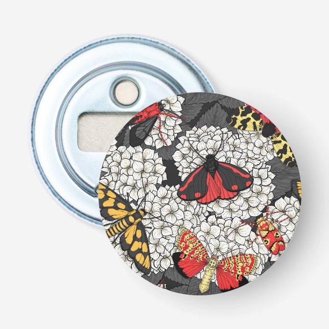 Moths on white hydrangea bottle opener (Front)