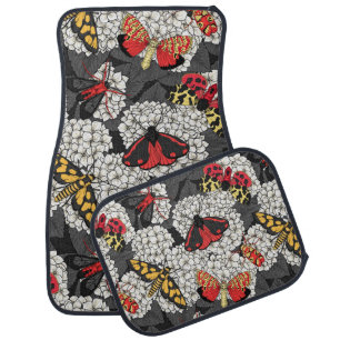 Moths on white hydrangea car floor mat