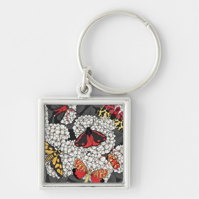 Moths on white hydrangea keychain (Front)