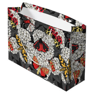 Moths on white hydrangea large gift bag