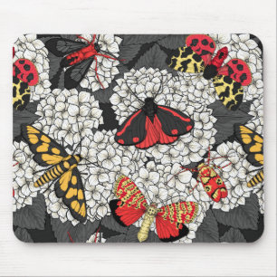Moths on white hydrangea mouse pad