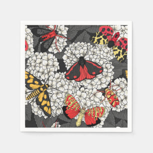 Moths on white hydrangea napkins