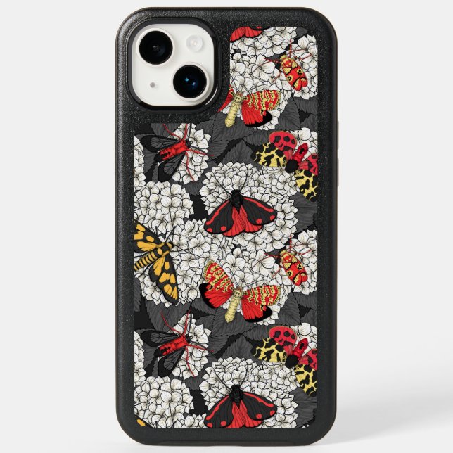 Moths on white hydrangea otterbox iPhone case (Back)