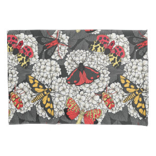 Moths on white hydrangea pillow case