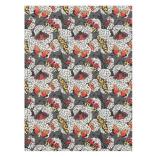 Moths on white hydrangea tablecloth