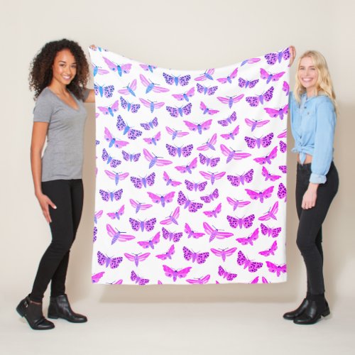 Moths Pattern Pink Blue Purple Fleece Blanket