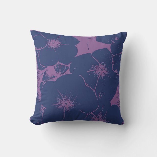 Motif Blue Mauve Floral Throw Pillow (Front)