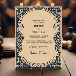 Motif Celtic Nordic Medieval Scroll Viking Wedding Invitation
